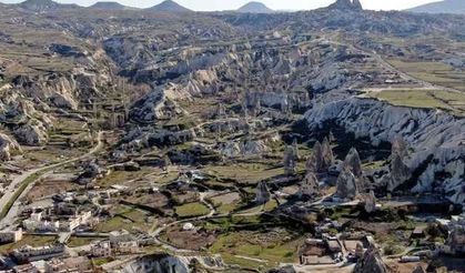 Yeşile bürünen Kapadokya havadan görüntülendi