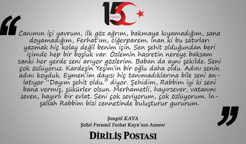 15 Temmuz'u kaleme aldılar...Gazi ve şehit yakınlarından 15 Temmuz mektubu